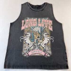 Zutter USA Long Live Cowgirls Unicorn Tank Top Heathered Black Women's Medium